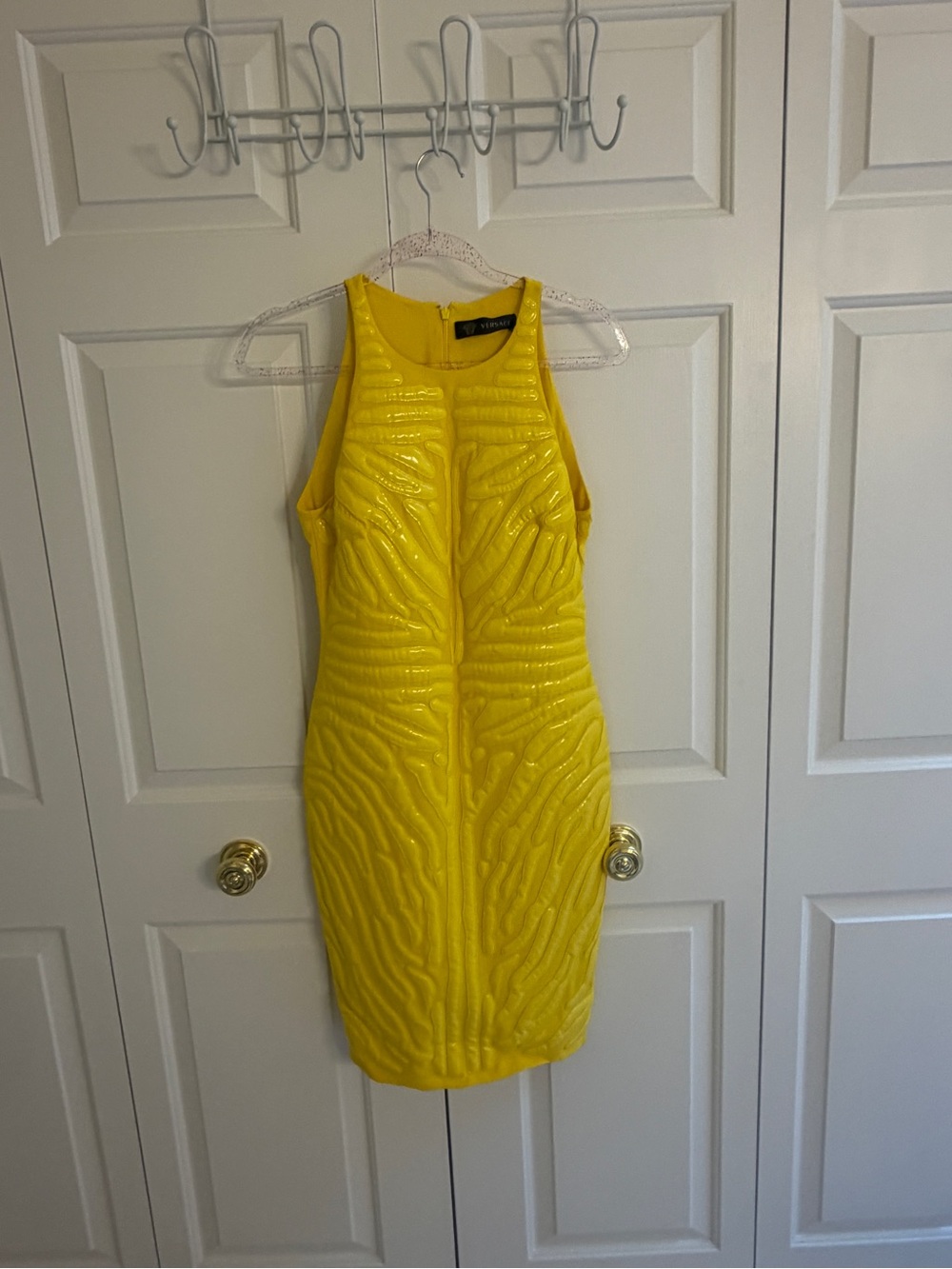 VERSACE Yellow Wave Pattern Embellishment Cocktail Party Dress NWT size 40